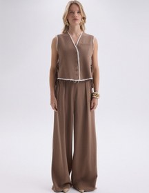 Resim Mai Collection Mai Studios Co. Shonas Bağcık Detay Kahve Yelek Pantolon Takım Kahve 