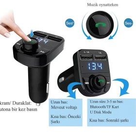 Resim Msy Elektronik X8A Fm Transmitter Bluetooth Araç Çakmaklık Çift USB Şarj Cihazı 