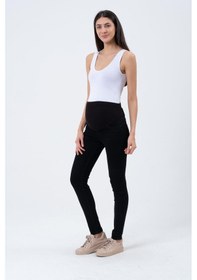 Resim Busa Hamile Esnek Karın Bantlı Beli Ayarlanabilir Skinny Kot Pantolon Siyah-siyah 