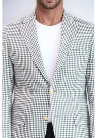 Resim Açık Gri Kazayağı Desenli Gold Renk Metal Düğmeli Slim Fit Erkek Blazer Ceket - Wessi Grey 