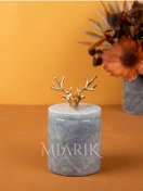 Resim MIARIK DESIGN & DEKORASYON Dekoratif Gri Mermer Pamukluk Gold Boynuzlu Geyık Detaylı 