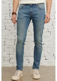 Resim AC&Co / Altınyıldız Classics Ekstra Slim Fit Dar Kesim Pamuklu Riss Erkek Jean Kot Pantolon - Petrol Mavisi 