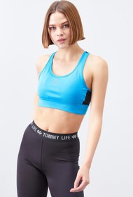 Resim TOMMY LIFE Turkuaz Çapraz Sırt Detaylı Slim Fit U Yaka Pedli Kadın Spor Büstiyer - 97121 