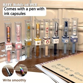 Resim 1'li Paket Karikatür Sevimli Tükenmez Kalem, Değiştirilebilir Mürekkep Kartuşlu ve Dahili Mürekkepli - Okul Yazıları İçin Uygun Ayı ve Penguen Tasarımlarla 