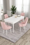 Resim Canisa Ram Serisi 80x132 Açılabilir Mutfak Masası Takımı Beyaz Masa 4 Pembe Sandalye 