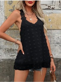 Resim Etiler Collection Kadın Dantel Askılı V Yakalı Sırtı Çapraz Detaylı Ponpon Bluz Siyah 