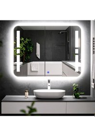 Resim Selyn Beyaz Led'li Lazer Kumlamalı Lavabo & Banyo Aynası Dokunmatik Sensörlü 65 X 90 Cm 