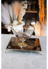 Resim Argkristal Krn290 Gold Detaylı Metal Ayaklı Salata Kasesi Altın 