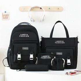 Resim 5 adet Erkek Sırt Çantası Seti - Siyah Rahat Üniversite Çantası, Büyük Kapasiteli Laptop Sırt Çantası, Çoklu Bölümler, Kalem Kutusu ve Ayarlanabilir Askılar, Hafif Tasarım Günlük Kullanım İçin, Üniversite İçin Sırt Çantası, Basit Desenli Çanta, Fermuarlı Kapatma Çantası 