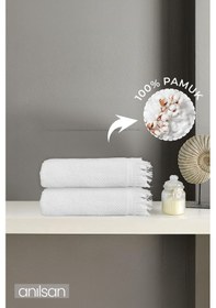 Resim 2'li Beyaz Jelena El Havlusu - 50x90 Cm, 225 Gr, %100 Pamuk, Spa Ve Otel Havlusu, Günlük Kullanıma Uygun Beyaz 