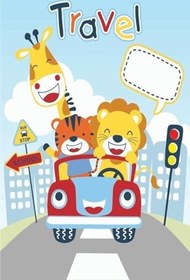 Resim Pelangi Mavi Sevimli Hayvanlar Desenli Kaymaz Taban Çocuk Odası Halısı, Mavi 80 x 150 