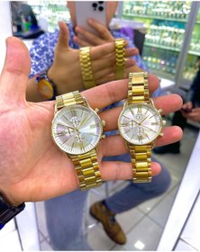 Resim ÇENÇEN Gold Kordon Içi Beyaz Sevgili Çift Kol Saatleri Takvimli 