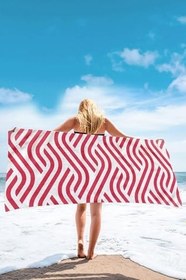 Resim Wawe Pembe Baskılı pamuklu Plaj Havlusu 