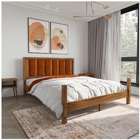 Resim Orion Model Kiremit Renk Puflu Başlıklı Ceviz Renk Çam Ahşap Karyola-82 150 x 200 CM 