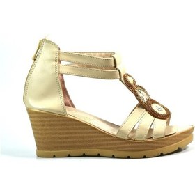 Resim Beety 3022 Bej Suni Deri Dolgu Topuklu Kadın Sandalet Bej 