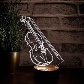 Resim 3D Keman Led Gece Lambası Ahşap Taban 