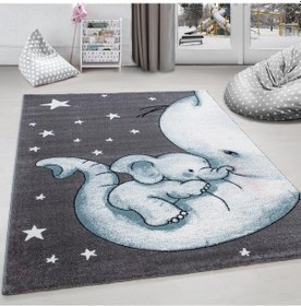 Resim Sevimli Fil Desen Kolay Bakım Çocuk Halısı Mavi 