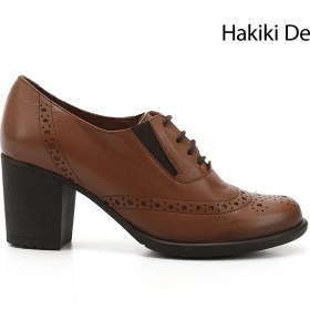 Resim GÖNDERİ(R) Kadın Taba Antik Bağcıklı Orta Kalın Topuklu Hakiki Deri Oxford Ayakkabı 