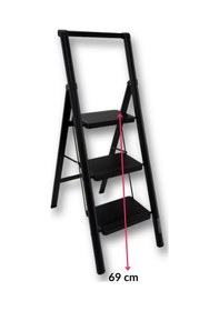 Resim Endokon Katlanır Tutma Kollu Şık Merdiven Siyah 3 Basamaklı - Çelik - Ev - Ofis Merdiveni 