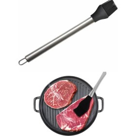 Resim Yumurta Fırçası Mutfak Fırçası Paslanmaz Saplı Sos Fırçası Hamur Fırçası Silikon Siyah 31.5 cm 