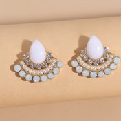 Resim Rhinestone Aksesuarlı, Çinko Alaşım ve 925 Gümüş Pimli, Kadınlar için Modaya Uygun, Günlük Giyim ve Parti için Mükemmel, Bohemian Elegant Fan-Şekilli Küpe 