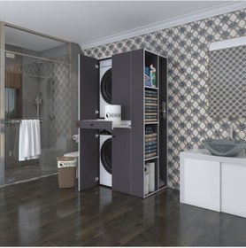 Resim Kenzlife Çamaşır-Kurutma Makinesi Dolabı Ahi Evran Sağ Gri 187 090 60 Çekmeceli Banyo Çok Renkli 