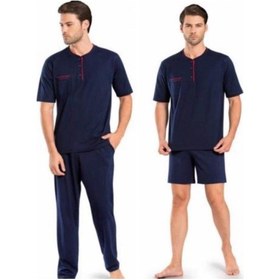 Resim Pierre Cardin 5370 Lacivert 3 Lü Pijama Şort Damat Pijama Takım Lacivert 