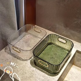 Resim Makeup Tray Holder Organizer Kozmetik Ekran Kutusu Banyo Makyaj Organizatörü Masaüstü Makyaj Organizatörü Kozmetik Saklama Kutusu Kulp ile Kadınlar için Hediye 