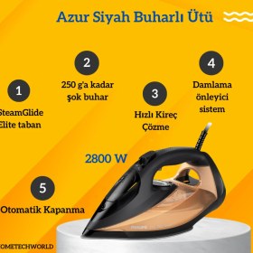 Resim Allians Yüksek Güçlü Siyah/gold Buharlı Ütü, Pratik ve Şık Tasarım 