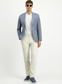 Resim Kiğılı 7 Drop Slim Fit Dar Kesim Yünlü Keten Karışımlı Ekose Spor Ceket 