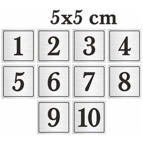 Resim Metal Kapı Masa Dolap Numarası, Posta Kutusu Numarası 5x5 Cm 1 -10 Gümüş 