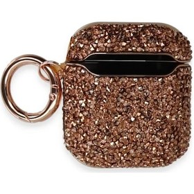 Resim Newface Apple, Uyumlu AirPods 2 2.nesil Mira Taşlı Kılıf - Rose Gold Diğer 