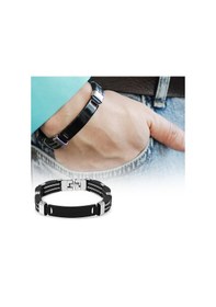 Resim Kişiye Özel İsim Yazılı Silver-black Renk Çelik Erkek Bileklik Model-2 Siyah 