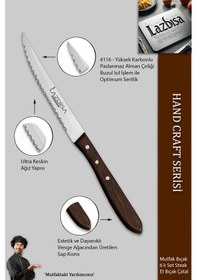 Resim Lazbisa Mtf-060 Hand Craft Serisi Steak Et Bıçağı Çatalı 6 Lı Set Mutfak Bıçak Seti Kahverengi 