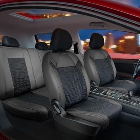 Resim Fiat Albea ile Uyumlu Lüx Deri Süet Oto Koltuk Kılıfı Ön Arka Takım Prime Serisi SİYAH 