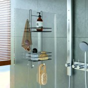 Resim Tekno-tel LM065 Mat Siyah İki Katlı Duşakabin Rafı Kolay Montaj ve Dayanıklı Metal Tasarım 
