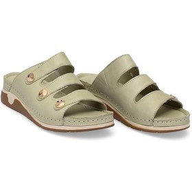 Resim Elit Rhmm-15 Kadın Hakiki Deri Ortopedik Düz Terlik Yeşil Yeşil 