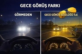 Resim Senon Prime UV400 Metal Çerçeveli Gece Sürüş ve Sis Gözlüğü Sarı Camlı Aviator Stil Anti Far Gece Görüş Gözlügü Özel Kutulu 