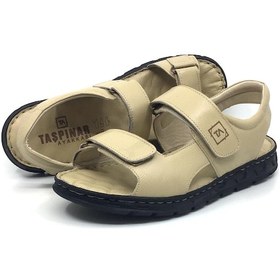 Resim Taşpınar %100 Hakiki Deri Ortopedik Erkek Yazlık Günlük Cırtlı Bej Sandalet 40-45 Bej 
