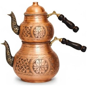 Resim İşlemeli Bakır Çaydanlık Takımı Gümüş 