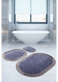 Resim Bonny Home Pera Gri 3'lü Banyo Paspası Seti Kaymaz Tabanlı Gri 