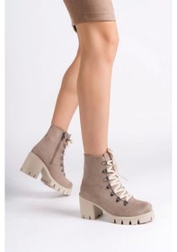 Resim Emma Bağcıklı Fermuarlı Ortopedik Taban Topuklu Süet Kadın Bot Tt - Ten Ten 