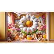 Resim Venspor Arı ve Papatya Temalı Renkli Balonlar ve Dekor Arkaplan, 200x150cm, Fon, Duvar Örtüsü 
