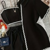 Resim Circle Elegant Özel 2025 İlkbahar/Yaz Yeni 3 Parça Kadın Dalgalı Camisole Üst ve Kısa Kollu Ceket ile Şort Takımı 