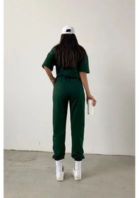 Resim Yale T-shirt Eşofman Altı Jogger - Yeşil Baskı Alt Üst Eşofman Takımı Oversize Bisiklet Yaka Yeşil 