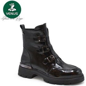 Resim Venüs 2353511k Düz Topuk Üç Tokalı Deri Kadın Bot Siyah Rugan 