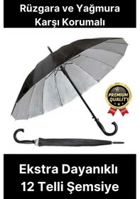 Resim Ekstra Dayanıklı Rüzgara Ve Yağmura Karşı Korumalı Siyah Fiber 12 Telli Bronz Gövde Şemsiye 55cm Çok Renkli 