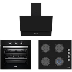 Resim Simfer 6 Fonksiyon 60 Lt Siyah Elektro Turbo Ankastre Set ( Fırın + Ocak + Davlumbaz) 