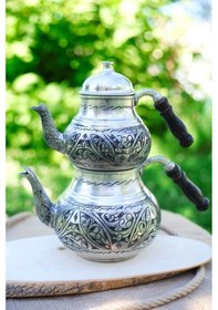 Resim Bakır Çaydanlık Oyma Nakış İşlemeli Gümüş Renk (Kalaylı) Gümüş 