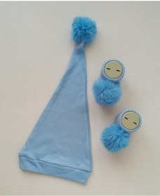 Resim Style Baby Amazing Hoşgeldin Bebek, Yenidoğan Erkek Bebek, Mavi Şapka Ponpon Çorap Hediye Seti 
